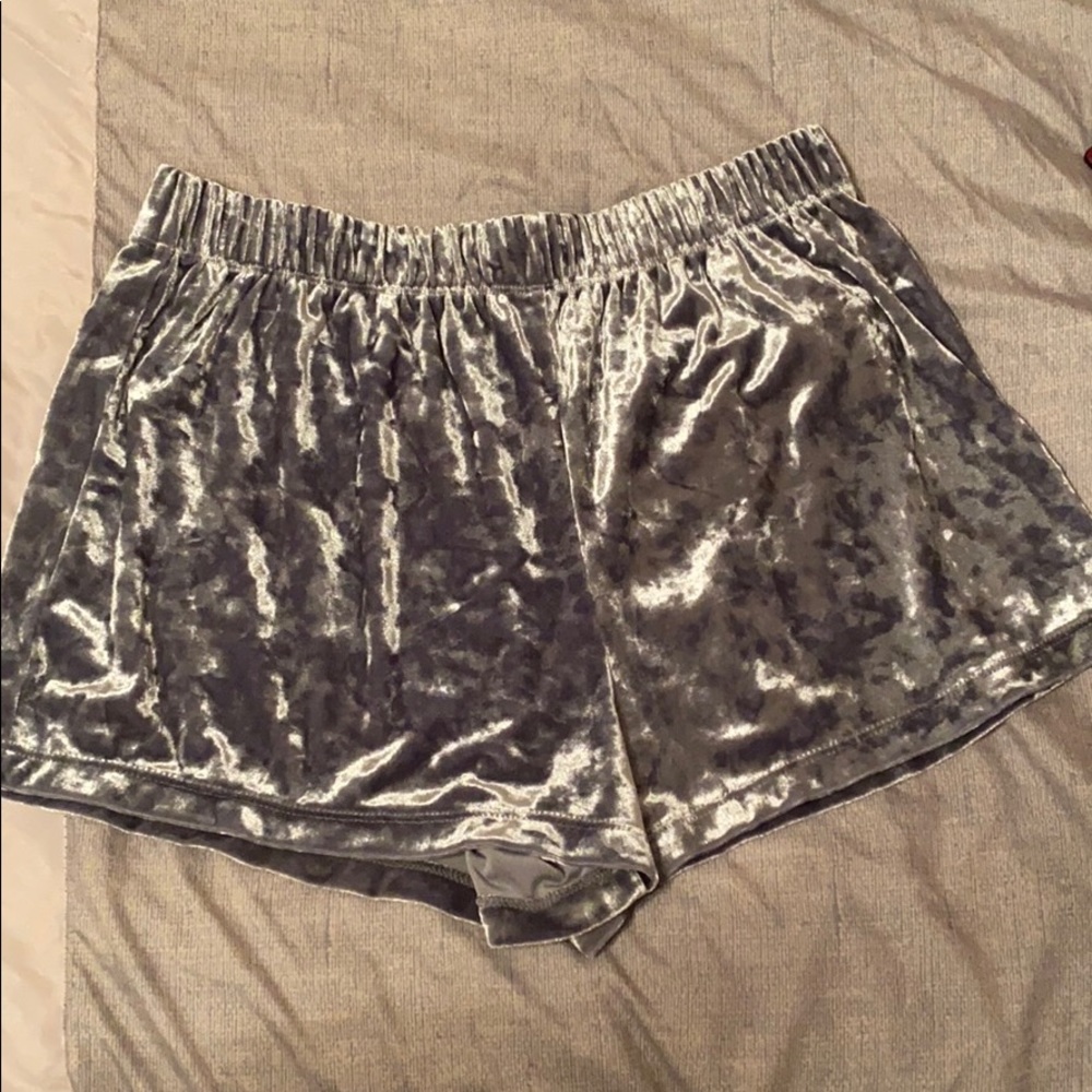 Blue/green velvet shorts